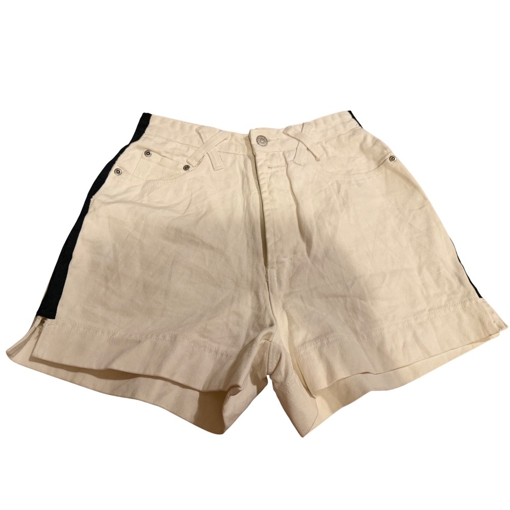 Vintage Nuovo County Seat White Denim Shorts Black Side Stripe High Waist 5/6